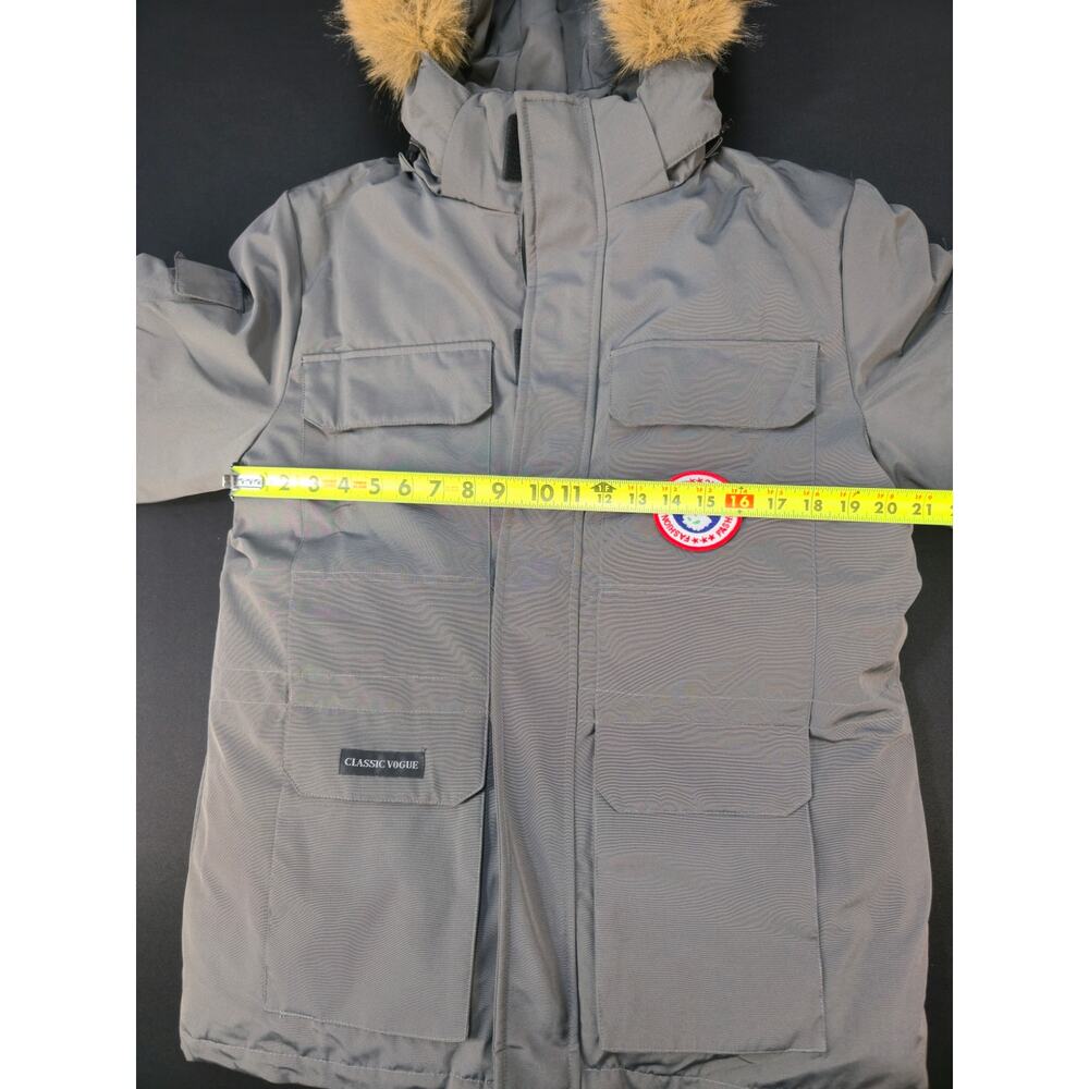 Classic Vogue Men's 2XL Gray Down Parka Faux Fur Hood Winter Jacket Coat Heavy - Picture 4 of 9